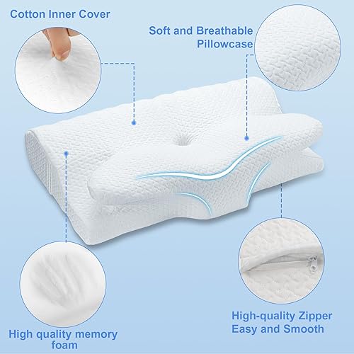 Miniatura 3 de Almohada cervical, cuello y almohadas cervicales para soporte del cuello, almohada cervical ajustable para dormir, almohada cervical cervical de