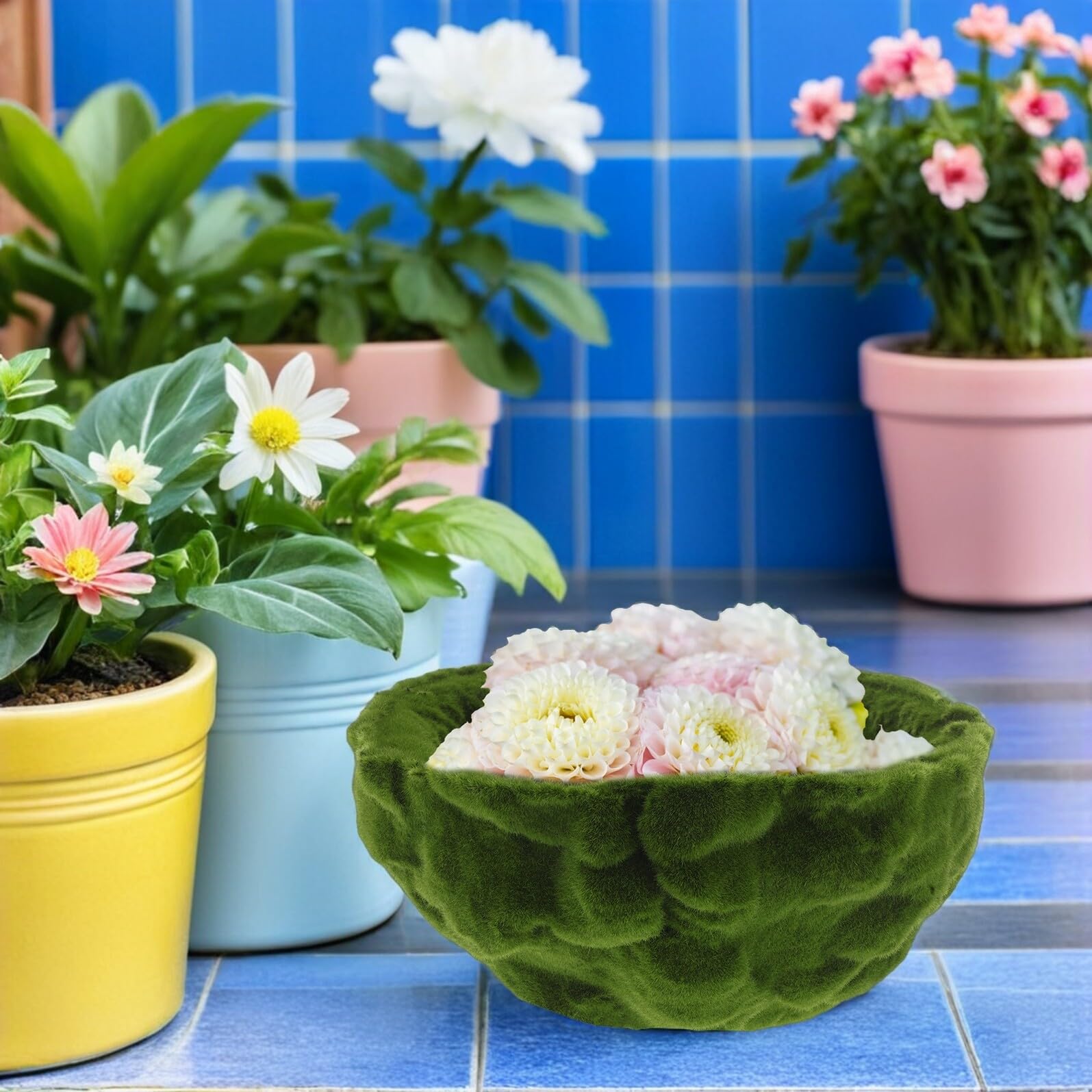 Garneck Acrylkugel mit Blumenmuster Künstliche Mooskugel für Dekoration Terrarien und Bastelarbeiten Pflegeleichtes Moos-Accessoire für Tischdekorationen und Gartenarrangements