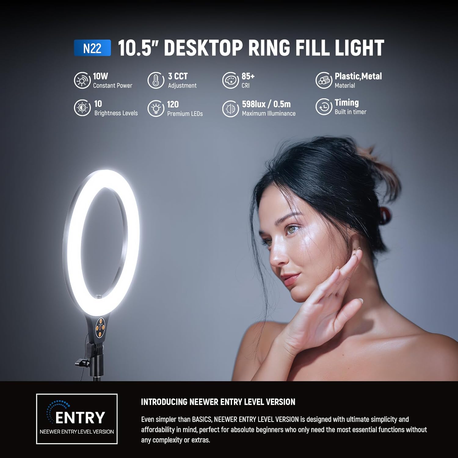 Assembled NEEWER N22 Desk Ring Light with Phone Holder