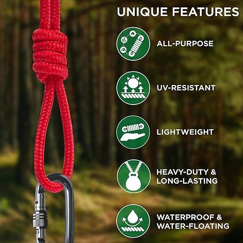 Vista 92 de TECEUM Cuerda – 90 pies x 1/4 pulgadas (0.276 in) – Verde militar – Cuerda fuerte multiusos – Camping, manualidades, asta de bandera