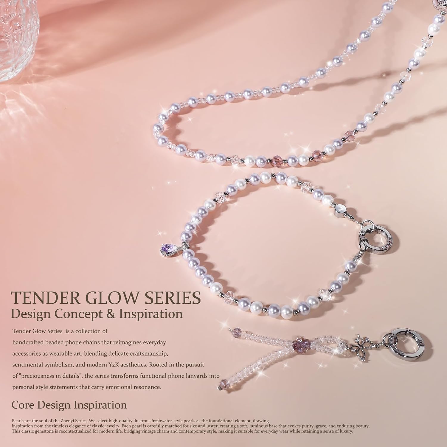 memumi 3 in 1 Beaded Phone Lanyard, Anti-Theft Crossbody Wrist Neck Strap with Premium Crystal Charm Sparkling Dazzling & Anti-Lost Accessory for Women Unique Design Flowing Purple