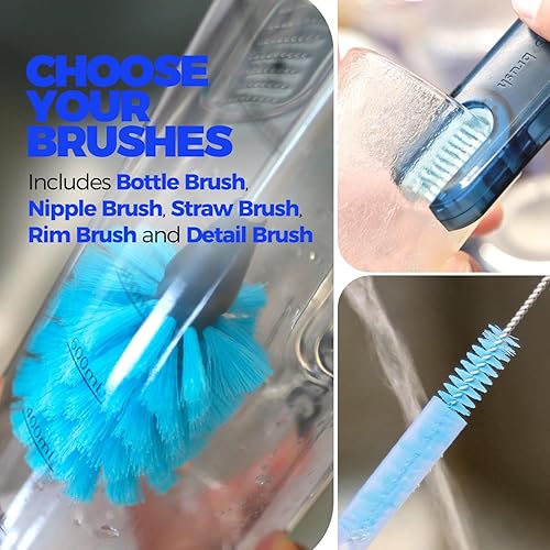 Vista 10 de Holikme 6 Pack Bottle Brush Set, 14" Long Handle Stainless Steel Bottle Cleaner Brush, 3 Straw Brushes, 3-in-1 Bottle Cleaning Brush for Water