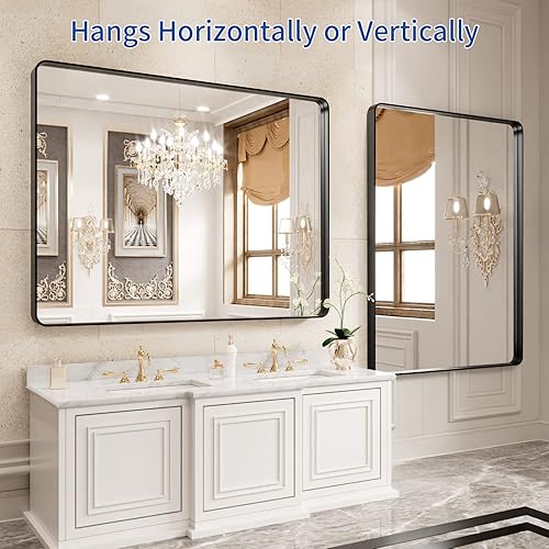 Miniatura 5 de WEER Espejo con marco negro para baño, espejo de tocador de baño negro mate de 40 x 32 pulgadas, espejo de pared rectangular con marco de metal