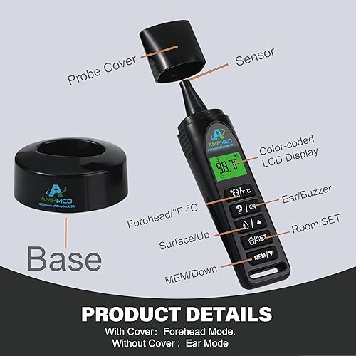 Miniatura 2 de Amplim 1701AE3 - Termómetro de frente infrarrojo digital resistente para tomar la temperatura sin contacto ideal para bebés niños y adultos color