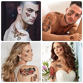 77 Sheets Temporary Tattoo for Women and Men, 17 Sheets Half Arm Chest Shoulder Fake Tattoos, 60 sheets Tiny for Adults Vintage Multi Colored Mixed Style Waterproof Realistic Tattoos Long-Lasting