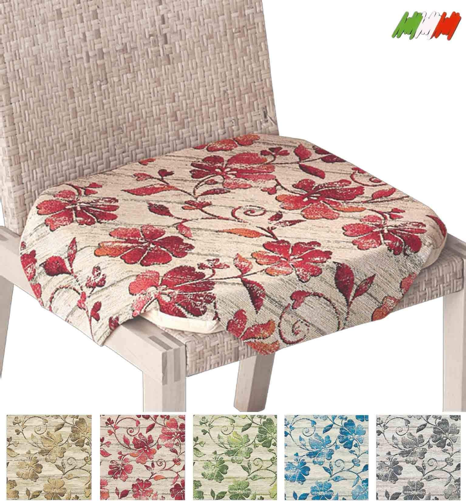 Casatessile Cuscino per Sedia sfoderabile con Alette Jacquard Anais Cuscini Cucina cm 40x40 Imbottitura Alta 3,5 - Blu, Set 6 PCS