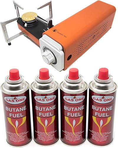 Miniatura 10 de GasOne GS-8300 - Estufa compacta de butano con estuche de transporte, estufa portátil plegable Naranja,Azul,Estufa (azul) + 4 combustible de