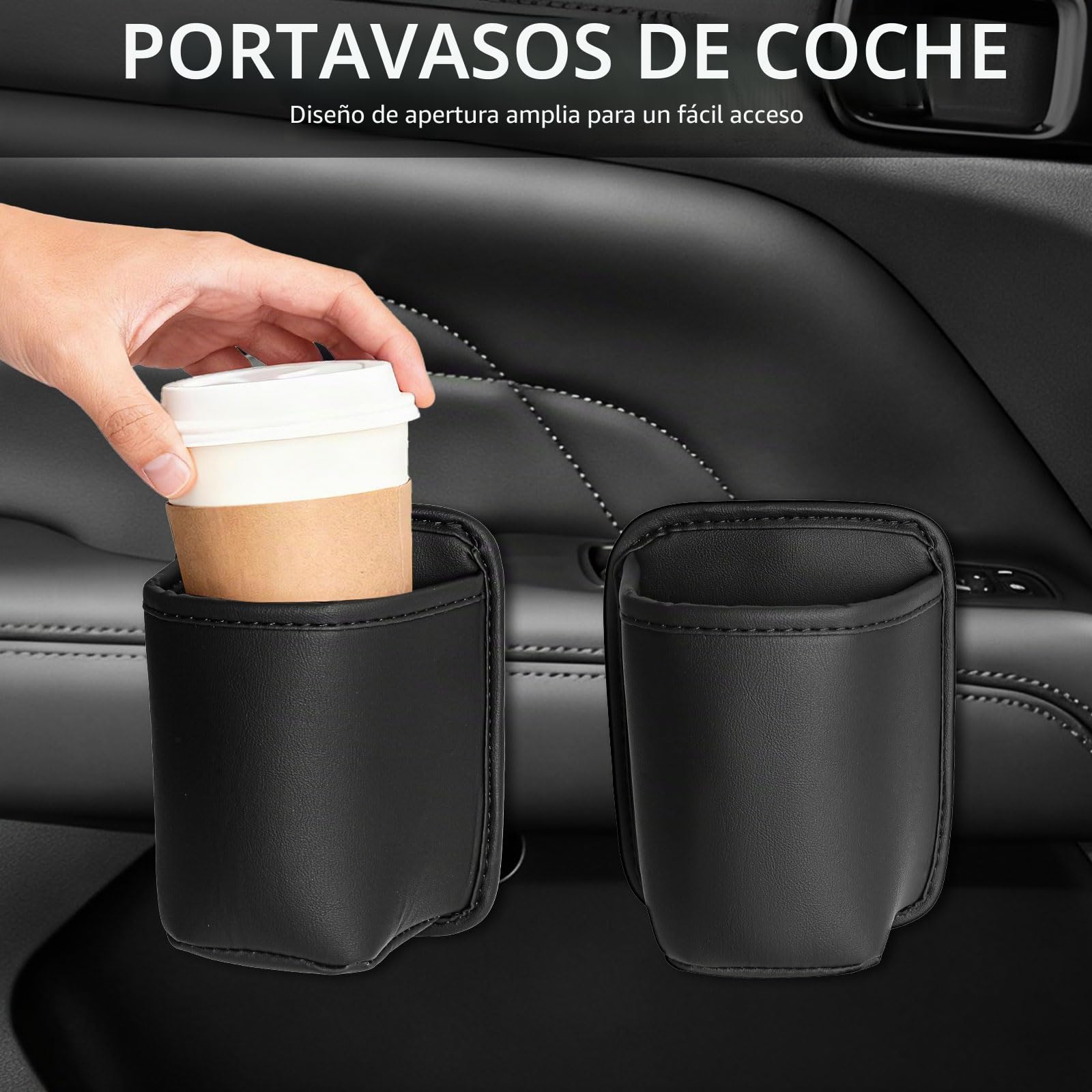 Soporte para bebidas para coche, 2 unidades, clip para botellas con protección de cuero, soporte para taza de coche, bebidas, asiento trasero, bolsillo de puerta, organizador de almacenamiento de piel