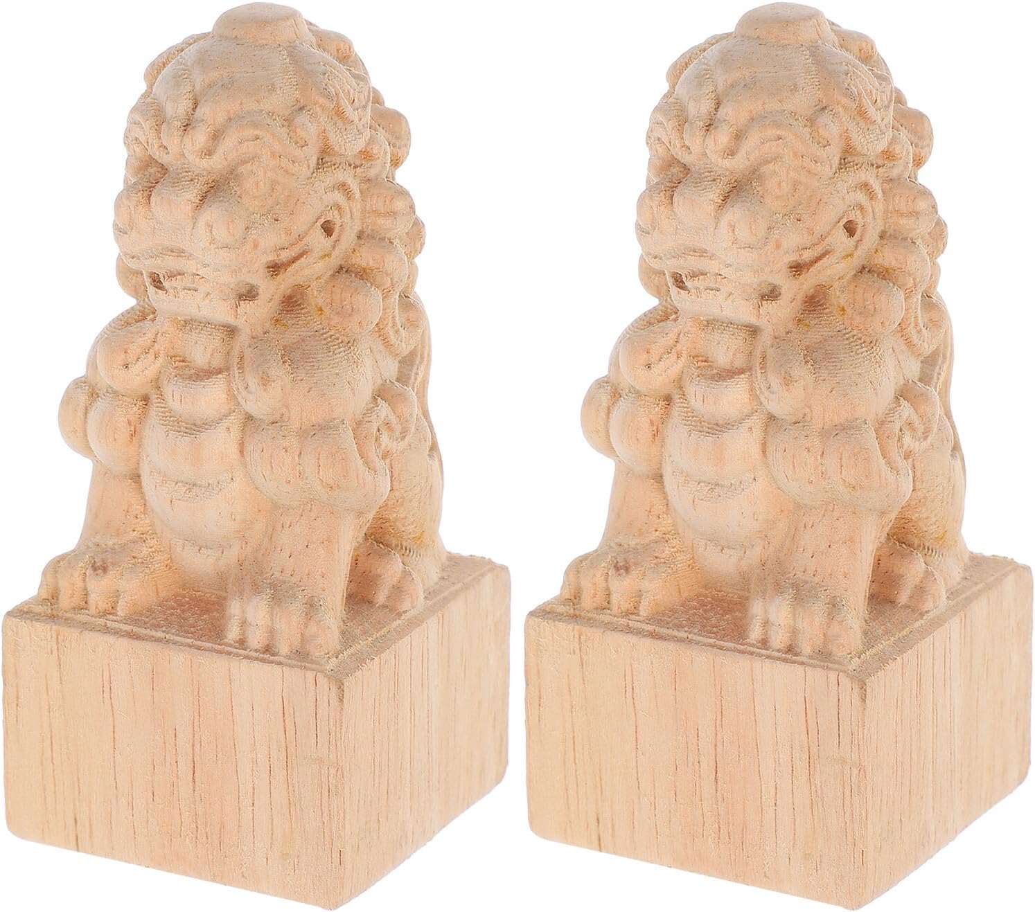 Carved Lion Wood Finials Decorative Newel Post Toppers 7.5x4cm Solid Wood 2pcs for Staircase Banister and Fence Post Decoration