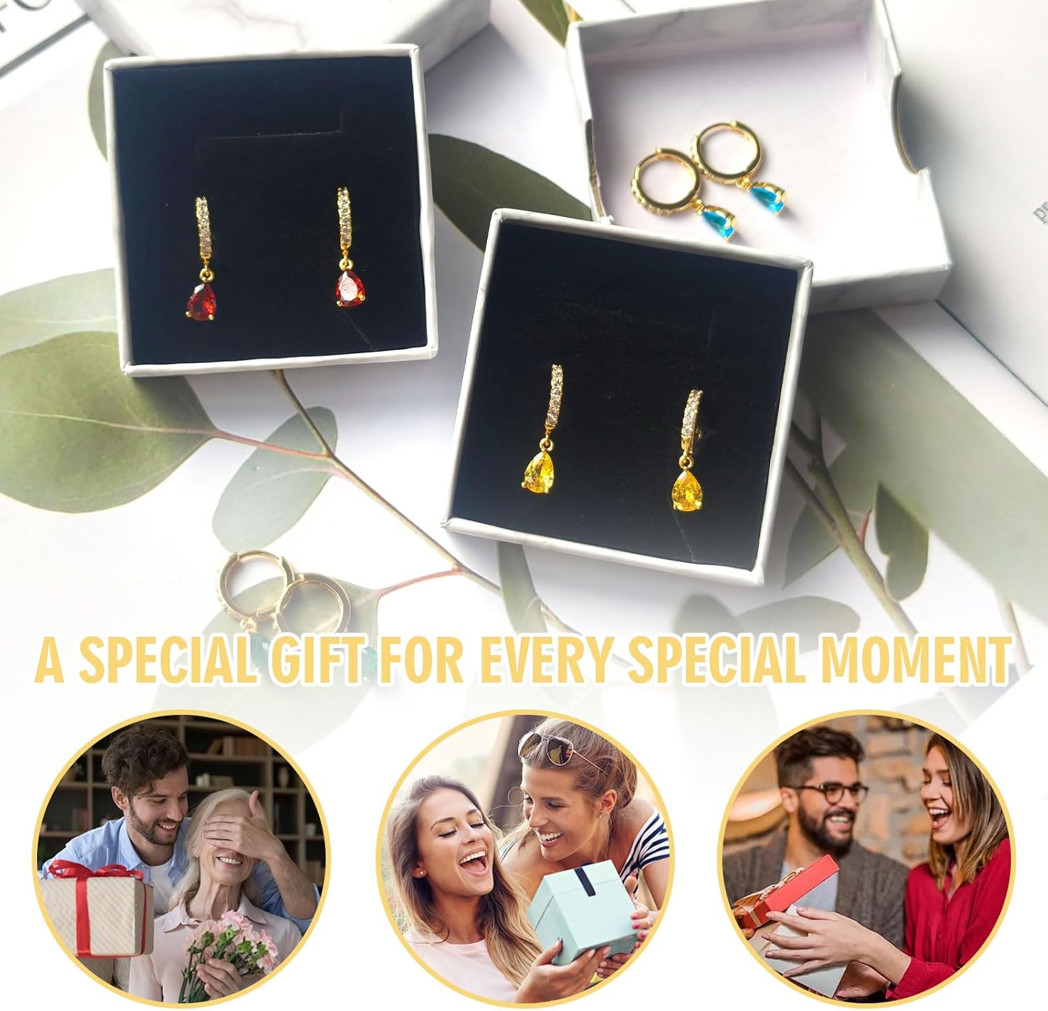 14K Gold Birthstone Trendy Dangle Earrings for Women Teardrop Small Hoop Huggie Hypoallergenic CZ Minimalist Open Earrings Jewelry For Women Gift - Image 7