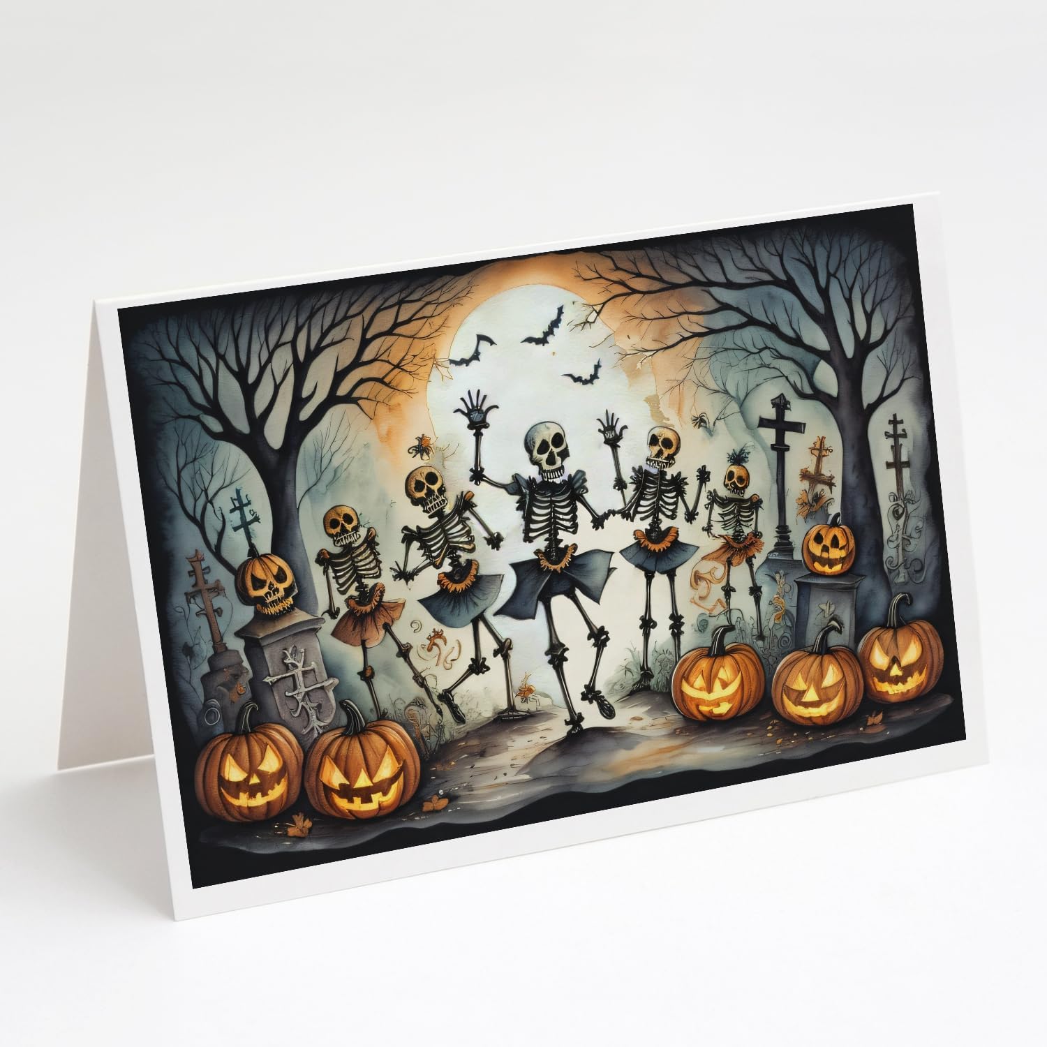 Caroline's Treasures DAC2235GCA7P Dancing Skeletons Spooky Halloween Greeting Cards and Envelopes Pack of 8 Blank Cards with Envelopes Whimsical A7 Size 5x7 Blank Greeting Cards