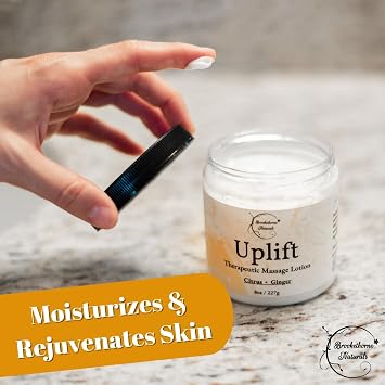 Uplift Massage Lotion for Massage Therapy & Home Use Brookethorne Naturals | Moisturizing Massage Cream for Effortless Glide. Shea Butter, Coconut Oil, Aloe Vera & Ginger Citrus Essential Oils 8oz