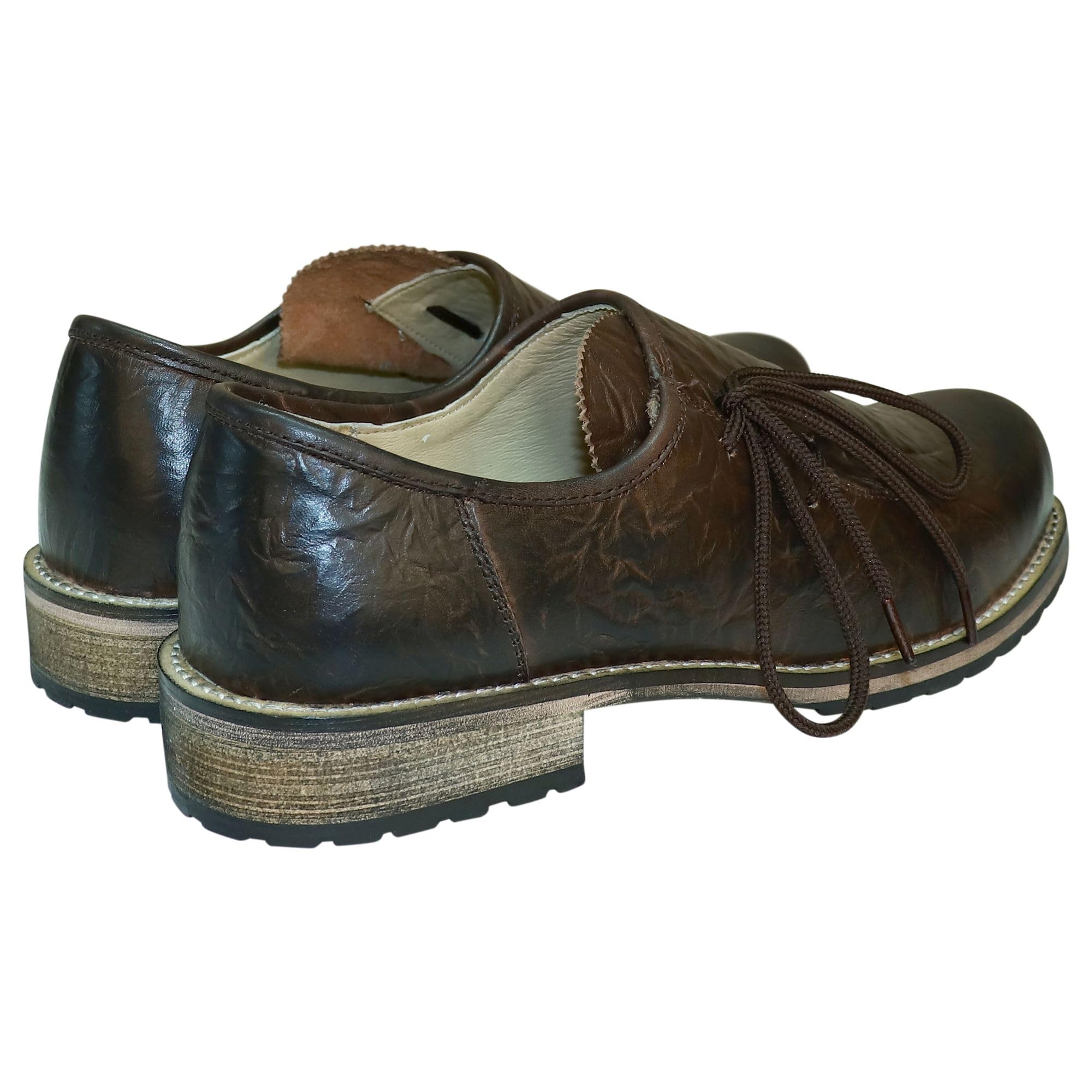 Scarpe per costume tradizionale bavarese, in pelle liscia, marrone anticata, liscia, con lacci, in pelle, da uomo