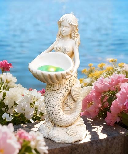Estatua de sirena para decoración de jardín baño de pájaros al aire libre para césped, patio, balcón, porche, adornos - Regalos para madres y abuelas