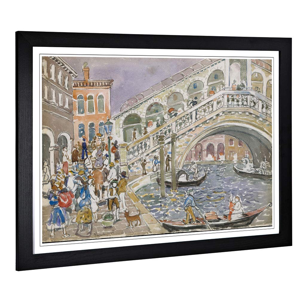 Big Box Art Framed Print of Maurice Pendergrast Rialto Bridge Design | Wall Art Picture | Home Decor for Kitchen, Living Room, Bedroom, Hallway, Black, A2 / 24.5x18 Inch / 62x45cm