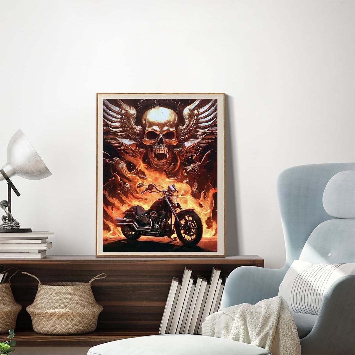 Christmas Handsome Skull Motorcycles Diamond Painting Kits for Adult, 5D Diamond Art Round Drill Painting by Diamonds Art and Crafts for Home Wall Decor Gift for New Year, Valentine's Day 12x16 in
