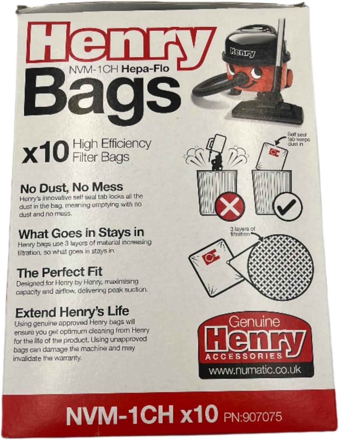 Numatic NVM-1CH Numatic Henry and James Cleaner Bags, Pack of 10