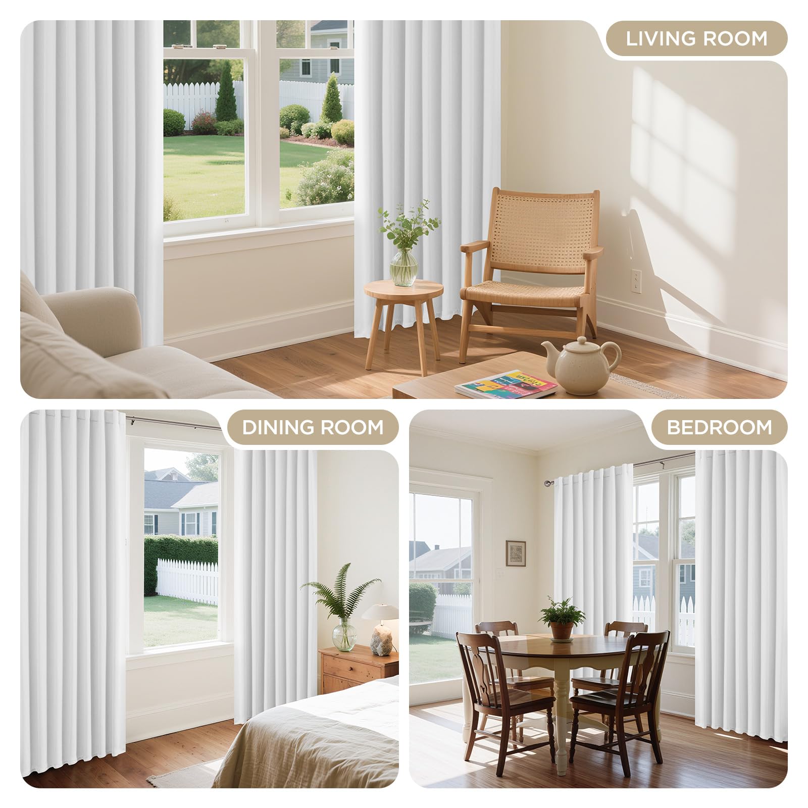 Joydeco Tende Oscuranti per Interni 2 Pezzi L 140 x A 260 CM, Tenda Termiche con Passanti Nascosti per Soggiorno Moderne Cameretta Bambini Camera da Letto Blackout Curtains, Bianco