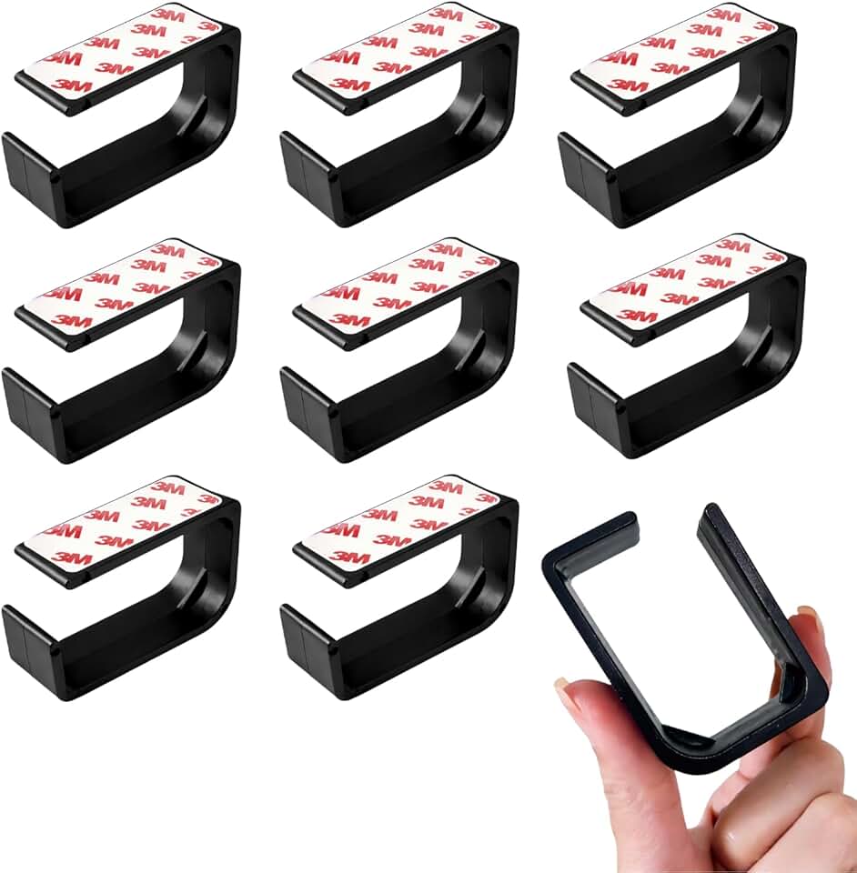 Kit 8 Organizador De Fios Cabos Autoadesivo Fixação Extra Forte Esconde e Passa Mesa Setup (Preto)