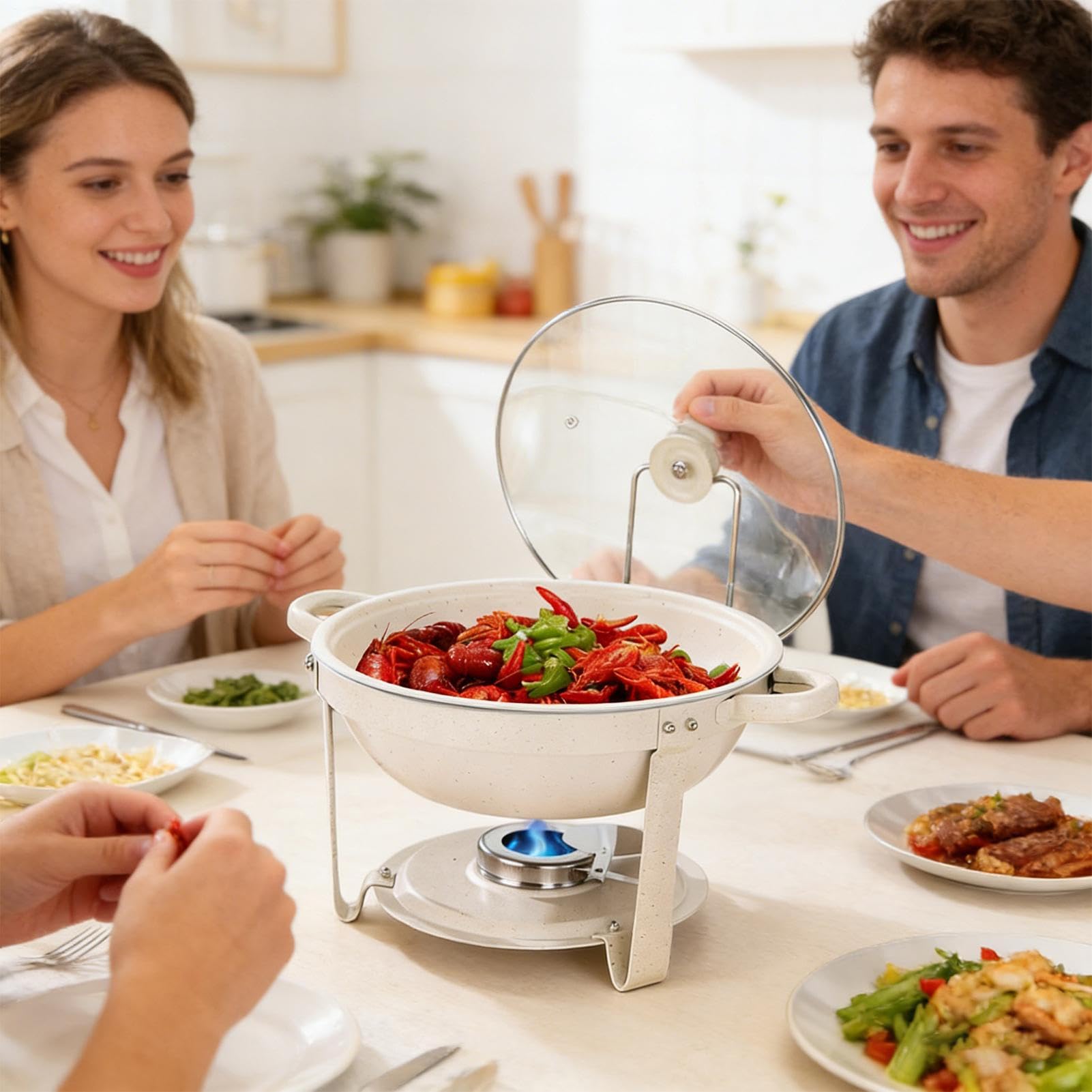 Fuentes de buffet blancas de Cena Antiadherente y Resistente al Calor con | Fuente Caliente Blanca para Bodas, Banquetes, Celebraciones, Navidad, Acción de Gracias
