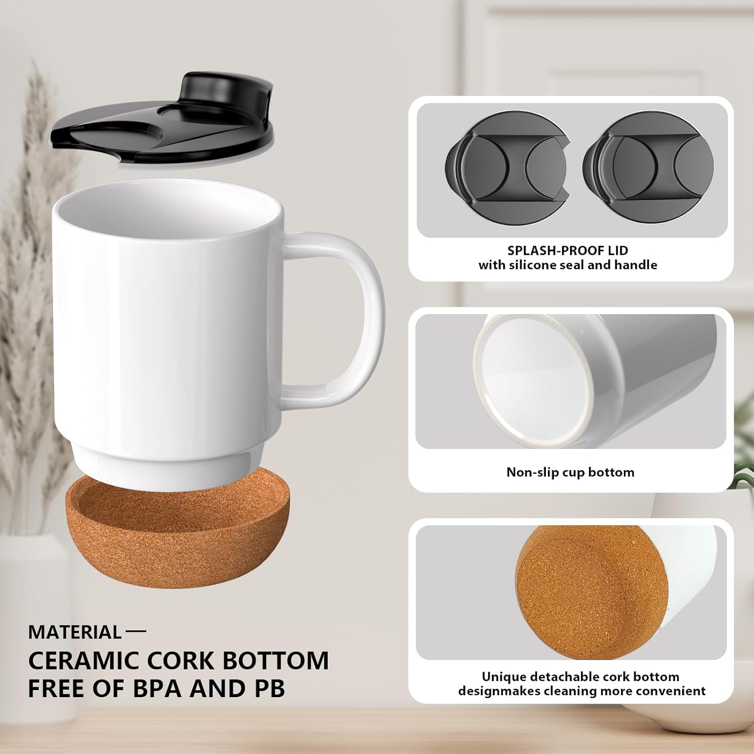 15oz Sublimation Mugs Set of 12,Ceramic Coffee Cups with Handle and bottom cork pad,Tea Cups for Coffee,Soup,Latte,Mug Set Gift for Wedding,Microwave and Dishwasher Safe (white-glossy-12p)