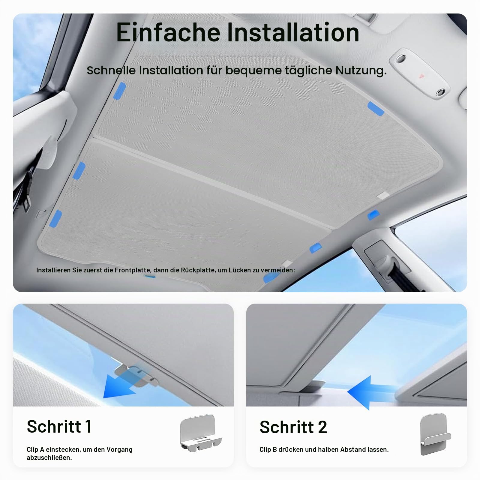 Tesla Model Y Juniper 2026 Glasdach Sonnenschutz Faltbar Magnetisch | Ohne Durchhängen & Lücken｜Panoramadach-Sonnenschutz｜Magnetische Befestigung｜Platzsparendes Design｜Hitzeschutz