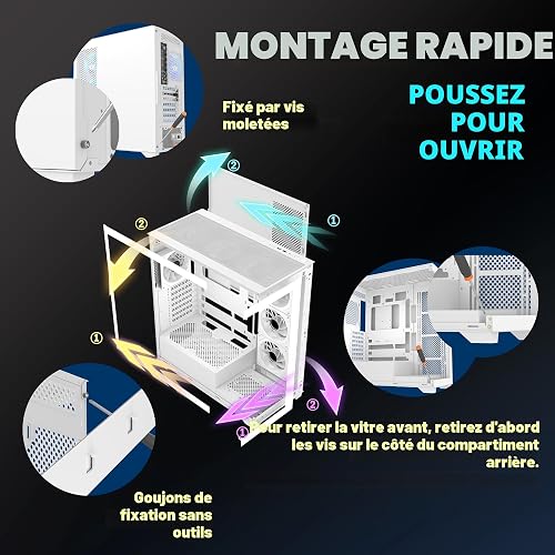 ANSAITE ATX PC Case 7 x 120 mm ARGB PWM Fan Pre-Installed Mid-Tower Gaming PC Case, Full View Double Tempered Glass Computer Case with Type-C, 360 mm Radiator Support - 9