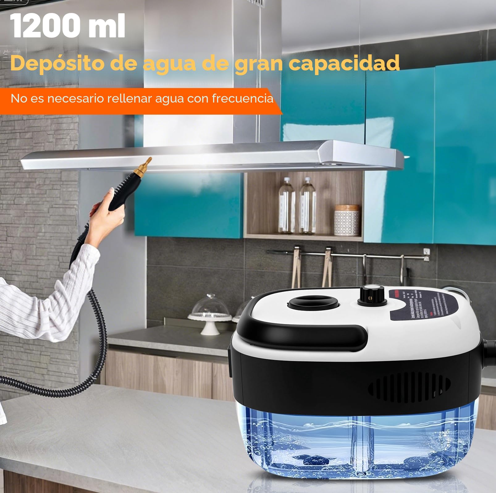Limpiador a Vapor Portátil, Vaporeta de Mano 2500W, Vaporeta Limpieza Hogar, 6 Velocidades, para Limpiar Tapicería, Baño, Azulejos, Limpieza de Coches