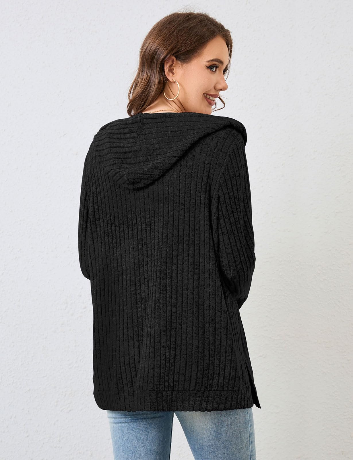 Flikity Cardigan da donna con zip e cappuccio con grandi tasche a maniche lunghe tunica top da donna giacche leggere casual abbigliamento da lavoro M-XXL