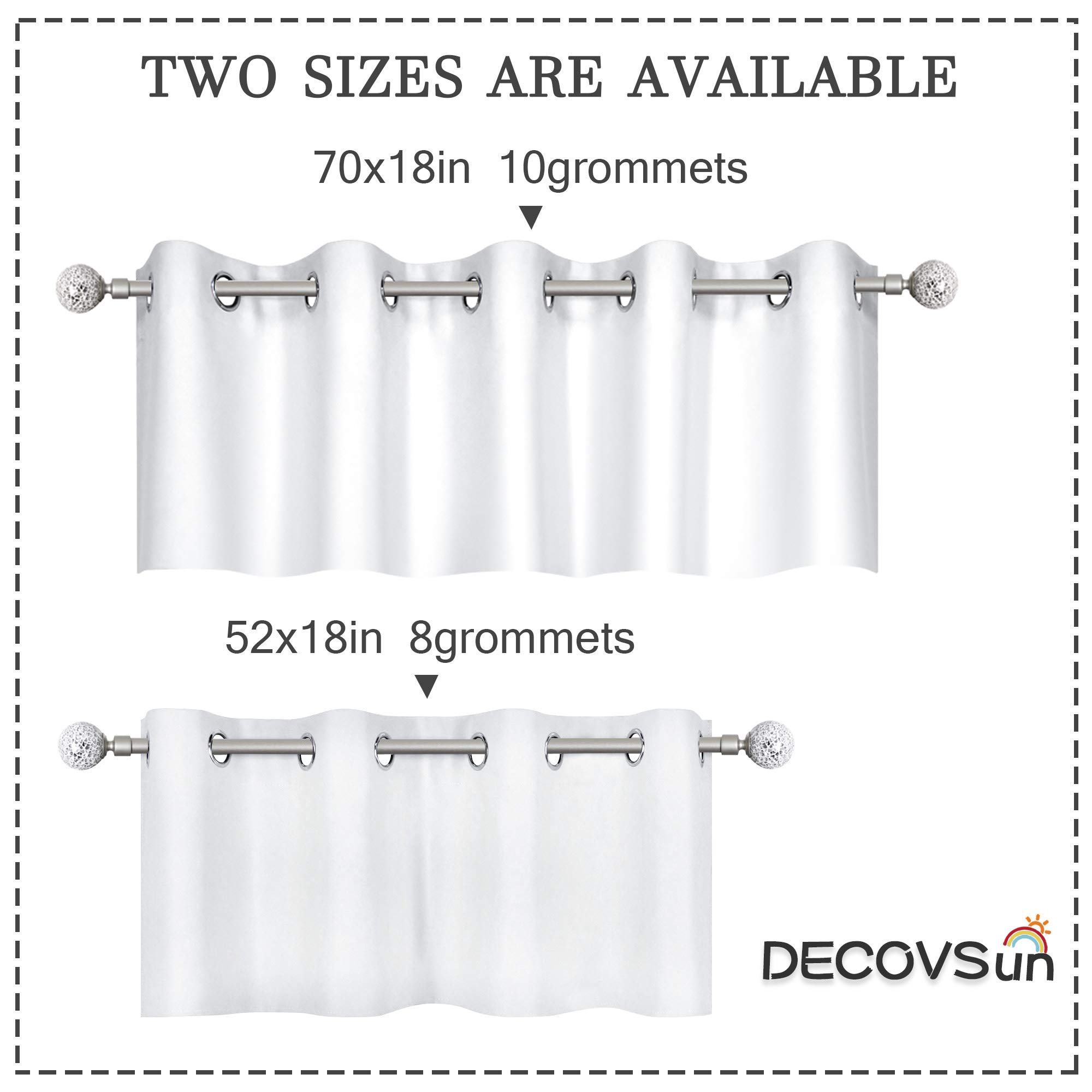 DECOVSUN Cantonnière à œillets pour fenêtre 178 x 45,7 cm - Blanc uni - Rideau occultant pour Cuisine, Salon, cantonnière Courte Droite pour Chambre à Coucher, Chambre d'enfant