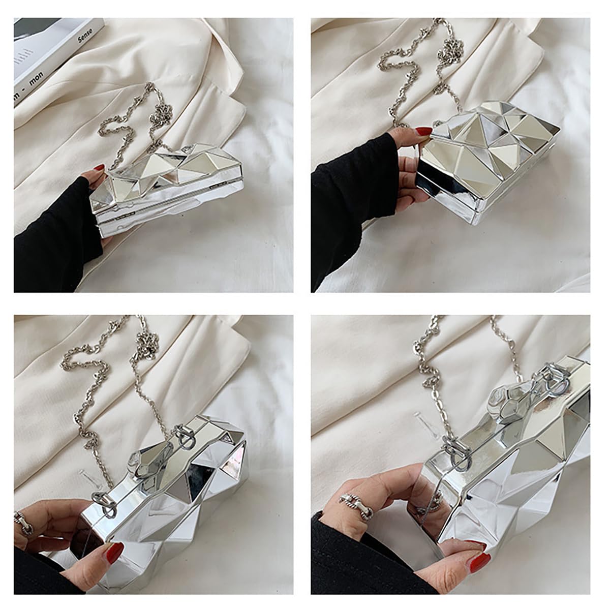 Bolsa Clutch Festa Feminina Prata Acrílico Translúcido Irregular Mão Ombro Transversal Com Correntes Removíveis em promoção! Veja a oferta e mais achadinhos de Bolsas 5 Hoje é o melhor dia para comprar Bolsa Clutch Festa Feminina Prata Acrílico Translúcido Irregular Mão Ombro Transversal Com Correntes Removíveis com aquele preço maroto! Promoção! Aproveite a oferta! 5
