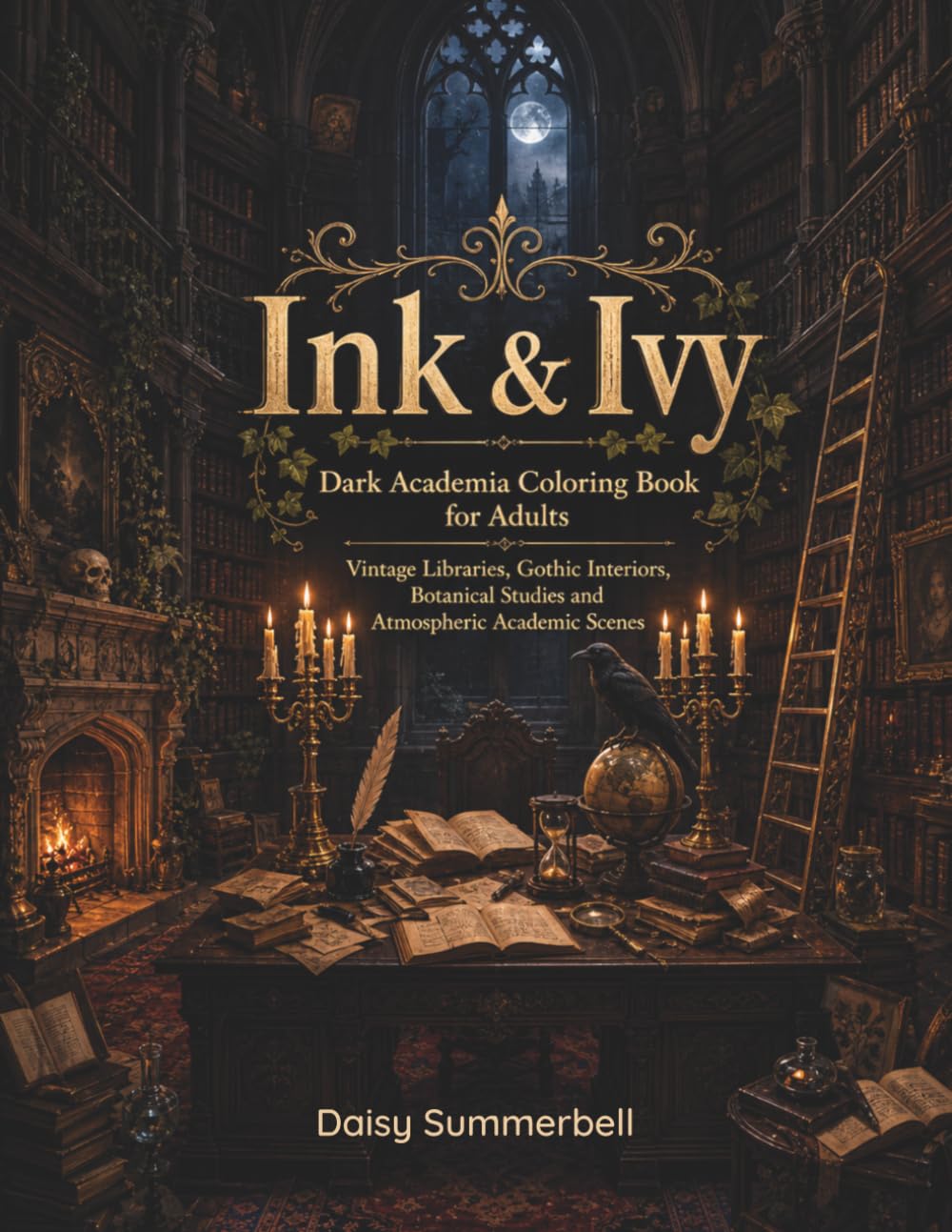 Ink & Ivy: Dark Academia Coloring Book for Adults — Vintage Libraries, Gothic Interiors, Botanical Studies and Atmospheric Academic Scenes (The Slow Pages)