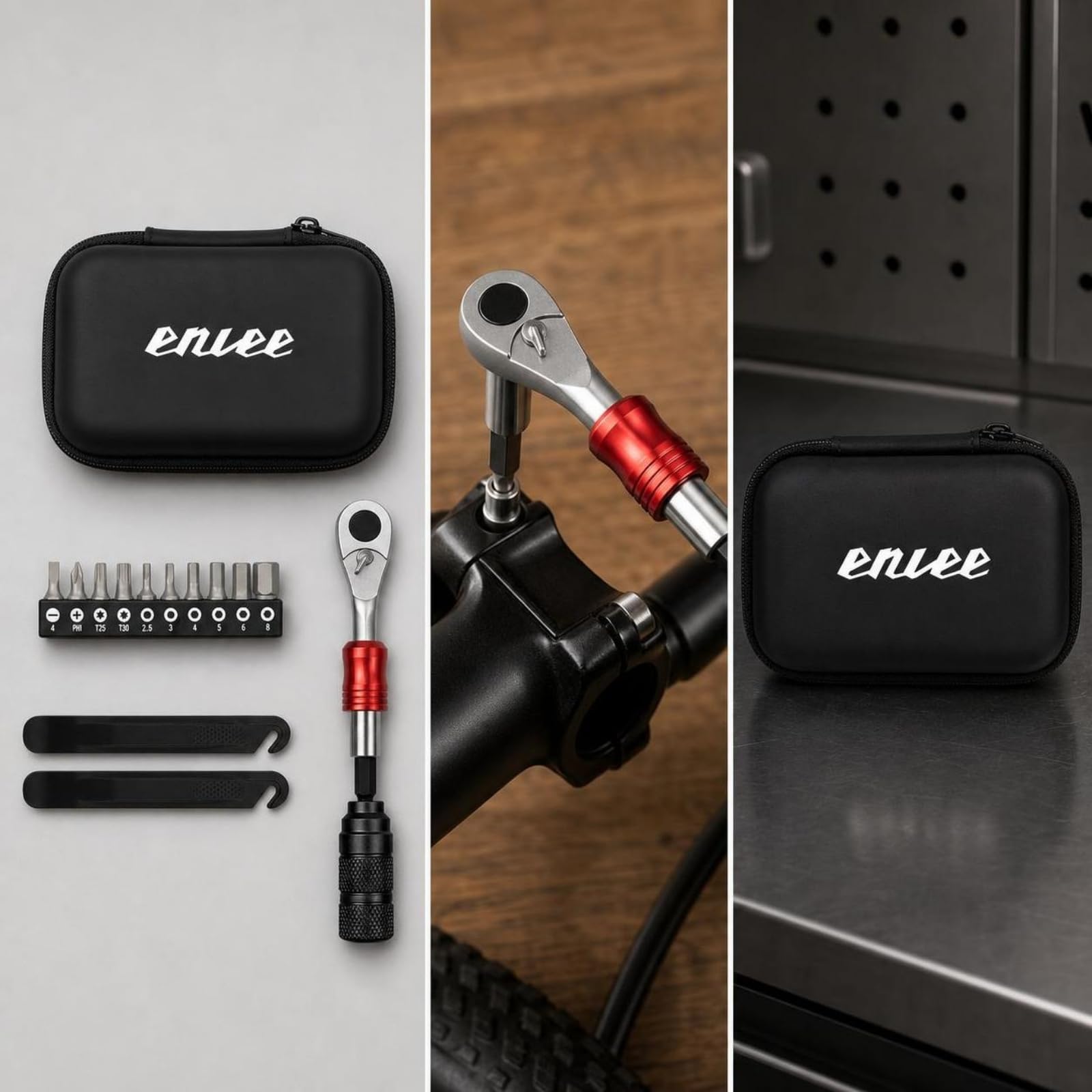 KESOTO Kit Herramienta Taller para Bicicleta con Llave Carraca Reversible y Mango Antislizante con Estrías Incluye Puntas stornillador y Palancas Acuado para Ajustes Rápidos en el Hogar