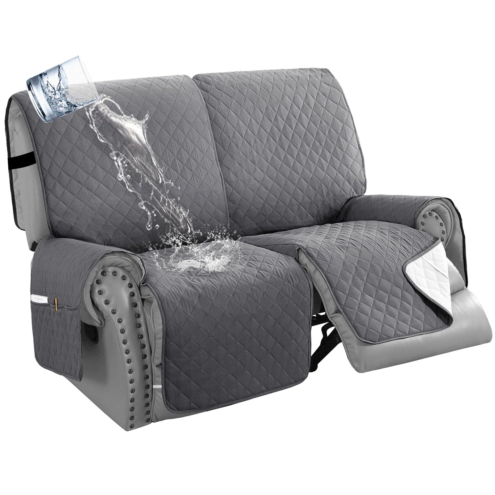 Housse de Fauteuil inclinable 2/3 Places, 100% imperméable Housse de Canapé Antidérapant Protecteur pour Meubles de Salon Contre Les Chiens, Animaux et Enfants (Gris,2 Places)