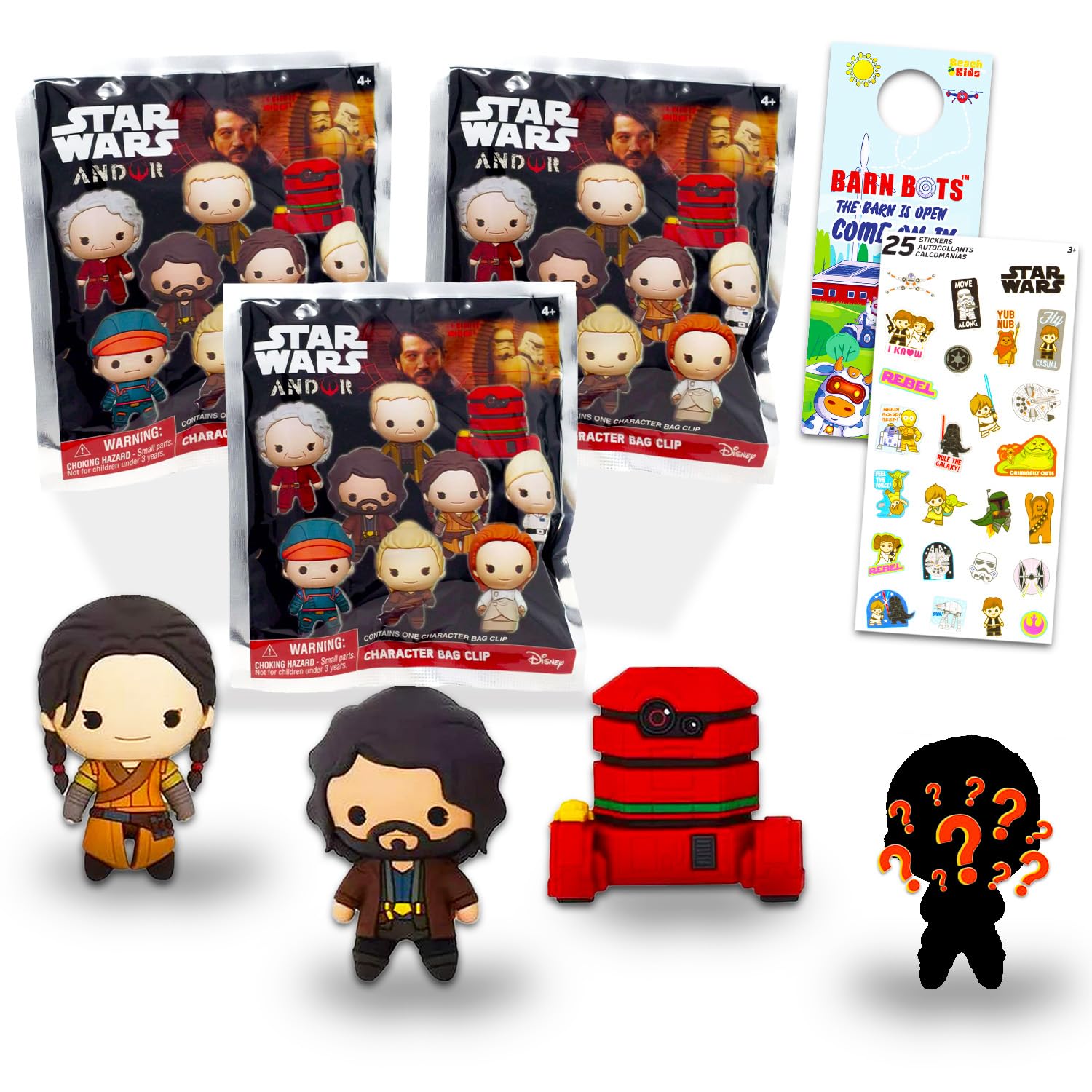 Star Wars Andor Blind Bag Bundle – 3er-Pack Sammelfiguren mit Clips | Andor Mystery Boxen mit Minifigur Schlüsselanhänger plus Aufkleber, mehr | Star Wars Rucksackanhänger