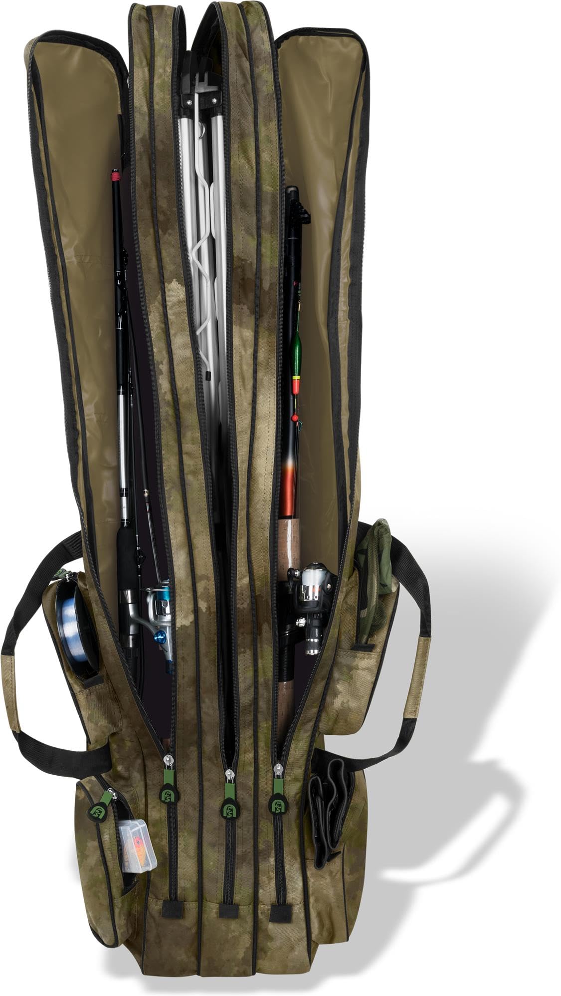 normani Rutentasche Angelrutentasche Rutenfutteral Aufbewahrungstasche 125 cm / 150 cm / 160 cm / 170 cm / 190 cm - Wasserabweisende Angeltasche Angelrucksack TAC 3 Innenfächer 160 cm