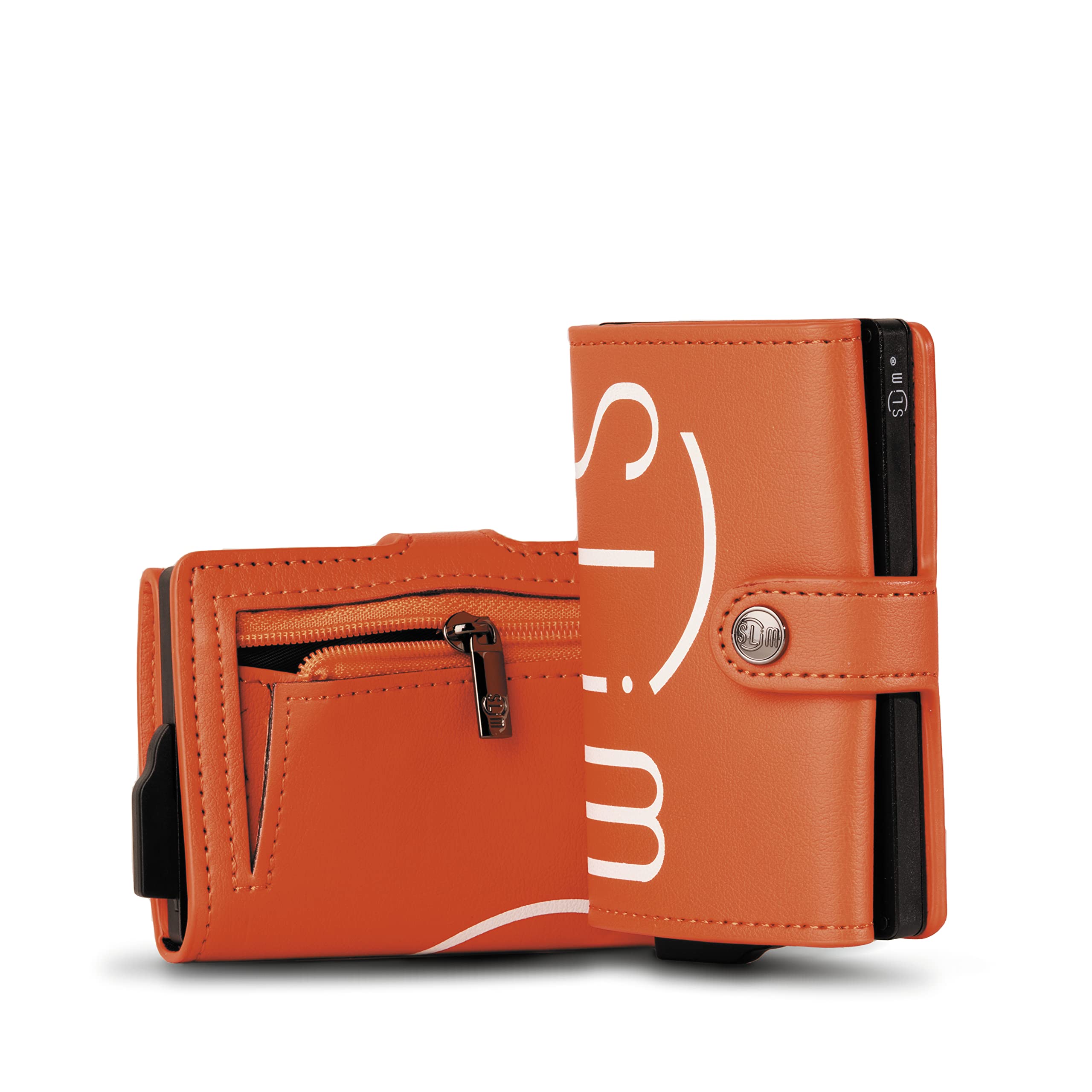 SLim Porta Carte di Credito Schermato Portafoglio Uomo Rfid Portatessere Anticlonazione Donna Portacarte Uomo (Arancio Logo, Con Zip)