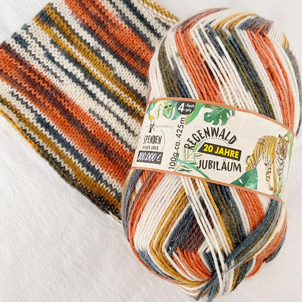 Opal 4ply Sock Yarn Regenwald 20 Collection, 75% Wool 25% Polyamide Space Dyed Colourful Yarn for Knitting&Crocheting 100g/3.53oz, Animal Pattern Colors (#1617)