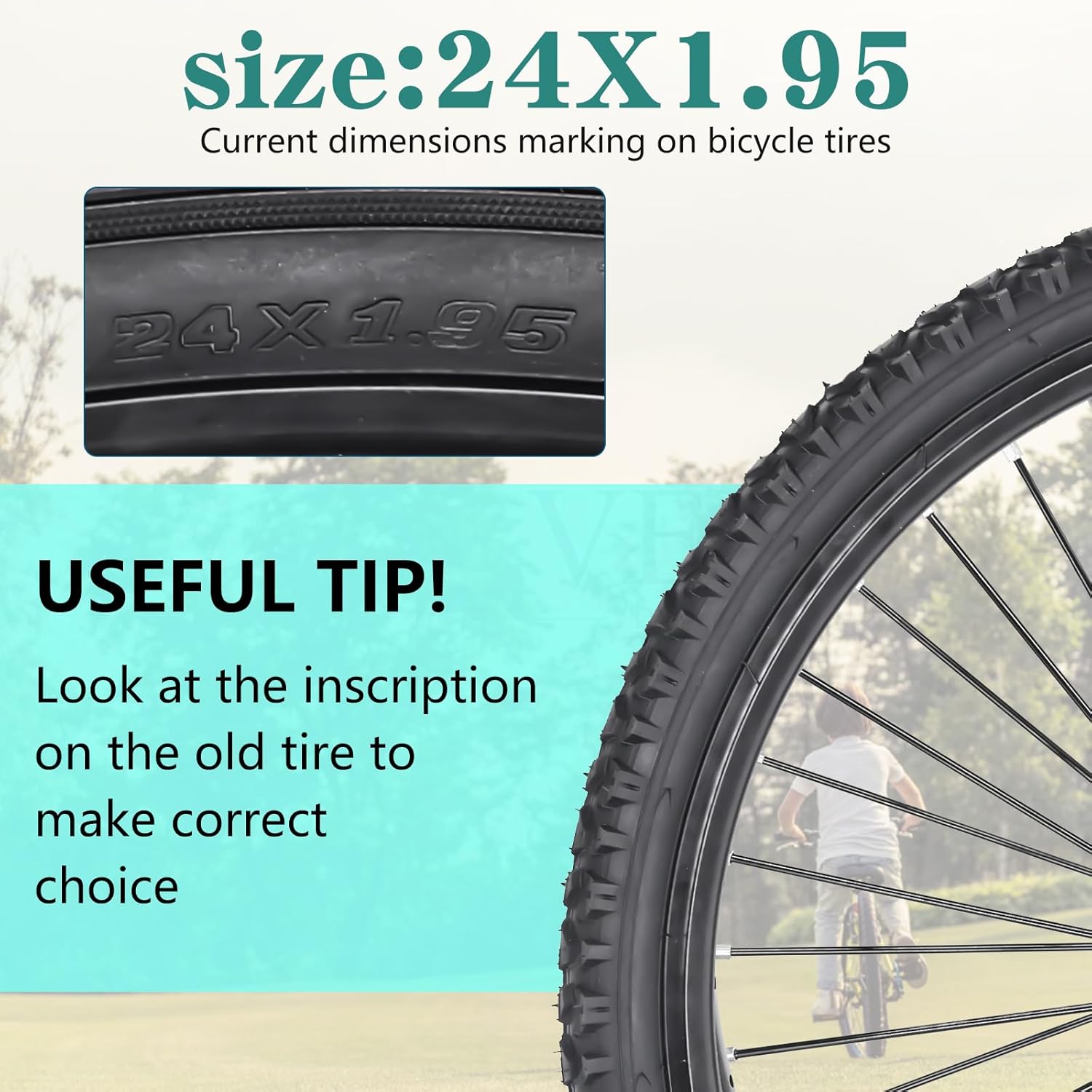 24" Bike Tires 24 X 1.95 Replacement Tires or Inner Tubes AV 32mm Schrader Valve,24 inch Bike Tires Suitable for Mountain Beach Cruiser Bike Replacement Tires & Tubes
