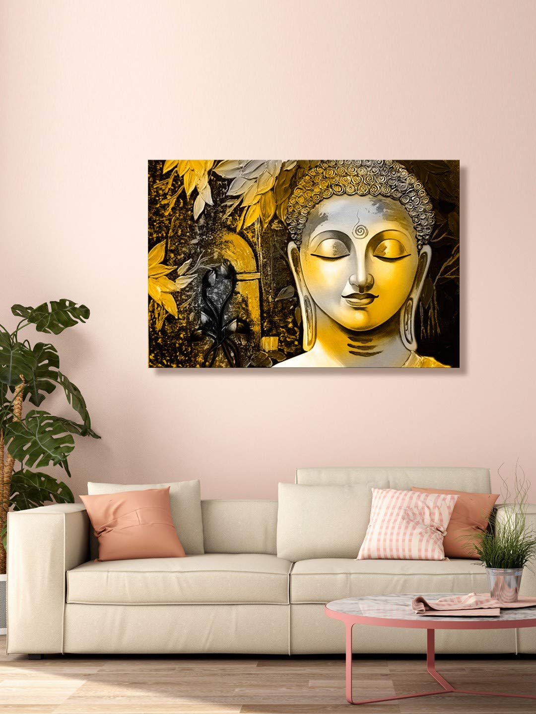 999Store Wooden Stretched Lord Gautam Buddha Budha paintings painting buddha with frame wall art bed room living décor home Golden Meditating Wall frames canvas modern stylish hanging ( Canvas 24X36 Inches Strectched Canvas) FLP24360073