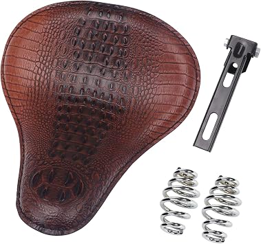 Custom Alligator Brown Motorcycle Driver Solo Seat Cushion & Springs Bracket Mount Kit for Harley Sportster Dyna Softail