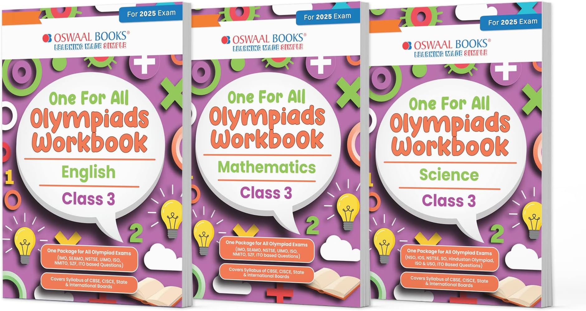 Oswaal One For All Olympiad Workbook Class 3 (Set of 3 Books) Maths, Science & English For 2025 Exam