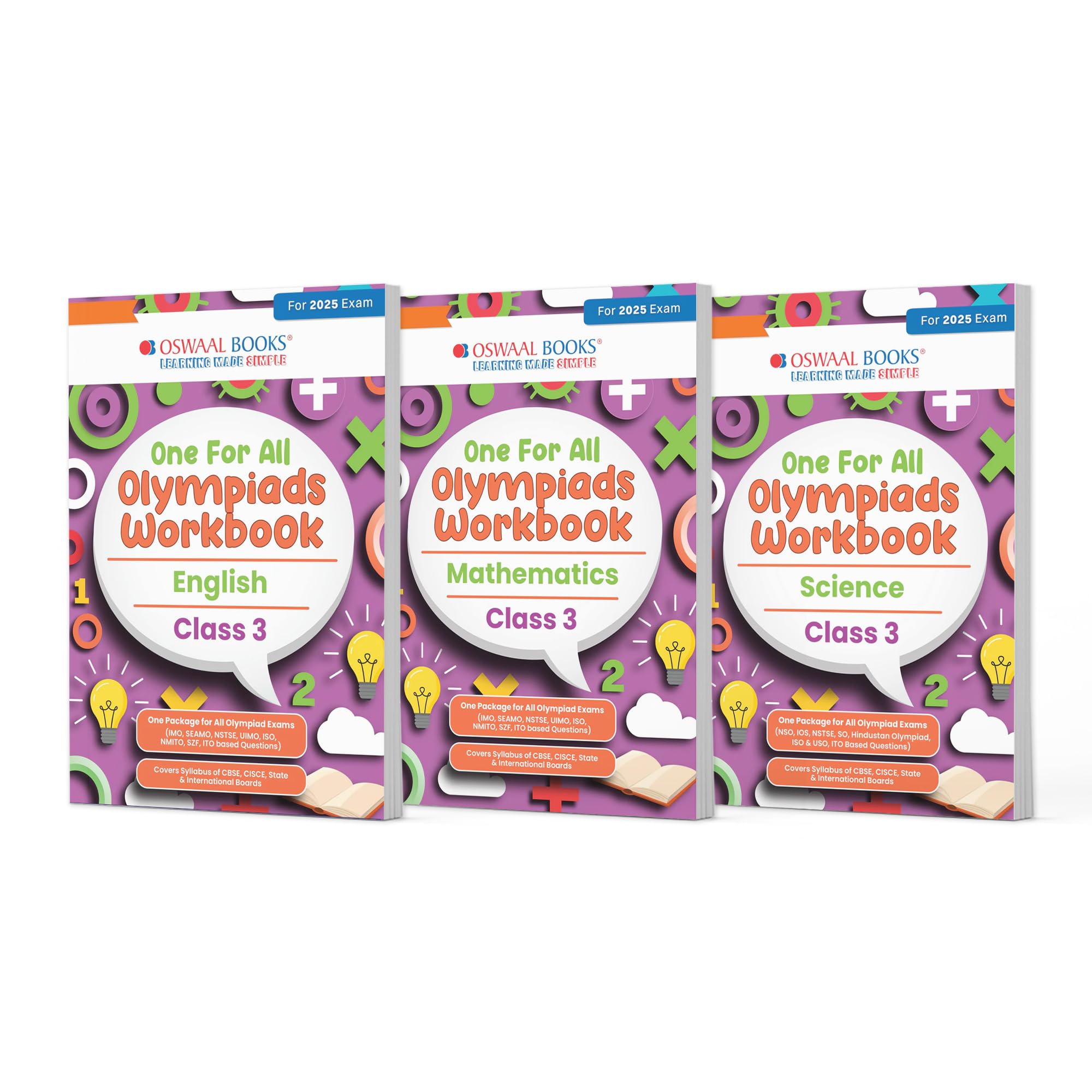 Oswaal One For All Olympiad Workbook Class 3 (Set of 3 Books) Maths, Science & English For 2025 Exam