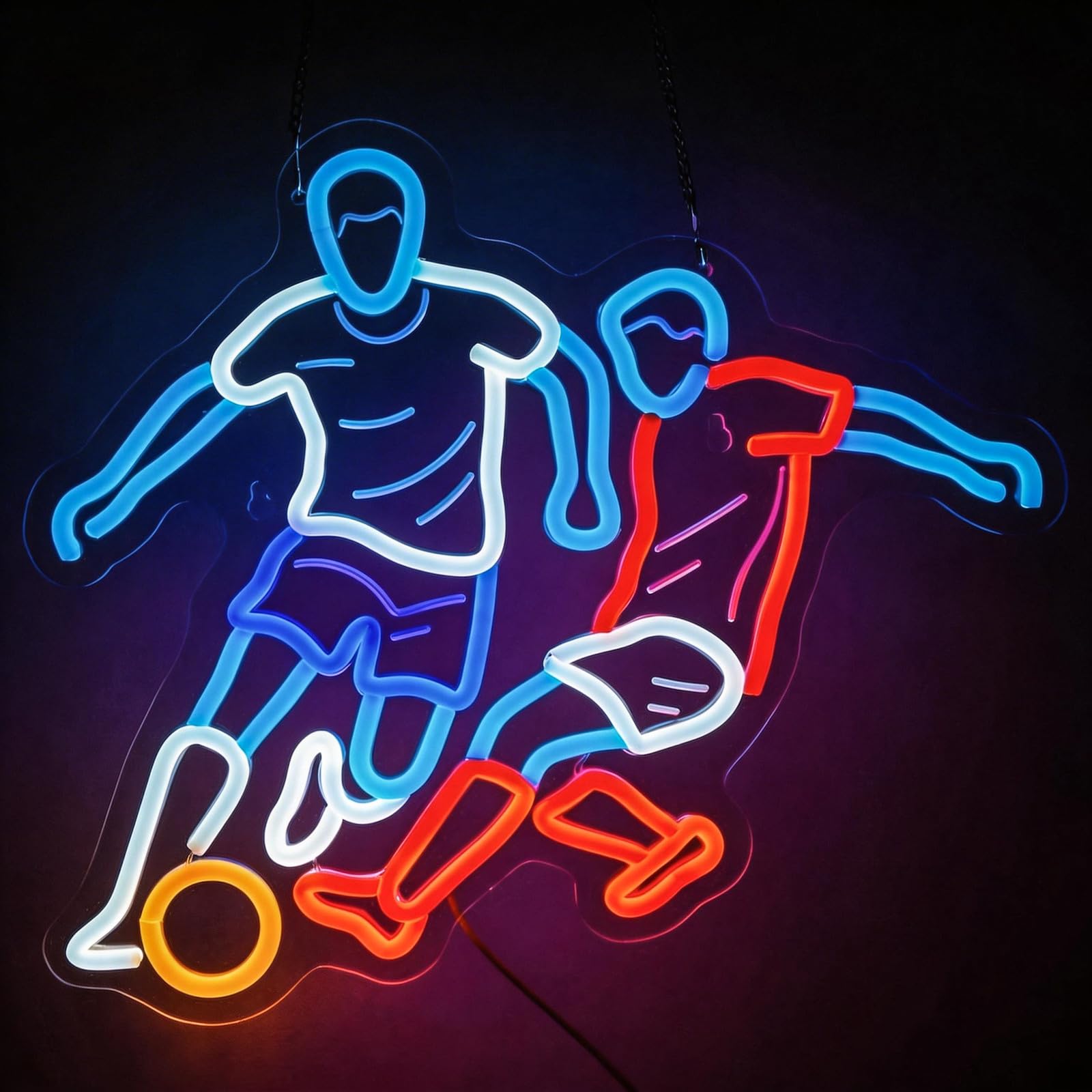 Fußball Neon Schild zur Wanddekoration – LED Schild dimmbar für Jungen, Kinderzimmer, Herrenhöhle, Wohnzimmer, Fußballfans – Geschenk für Fußballliebhaber – 42 x 33 cm (Rot und Weiß)