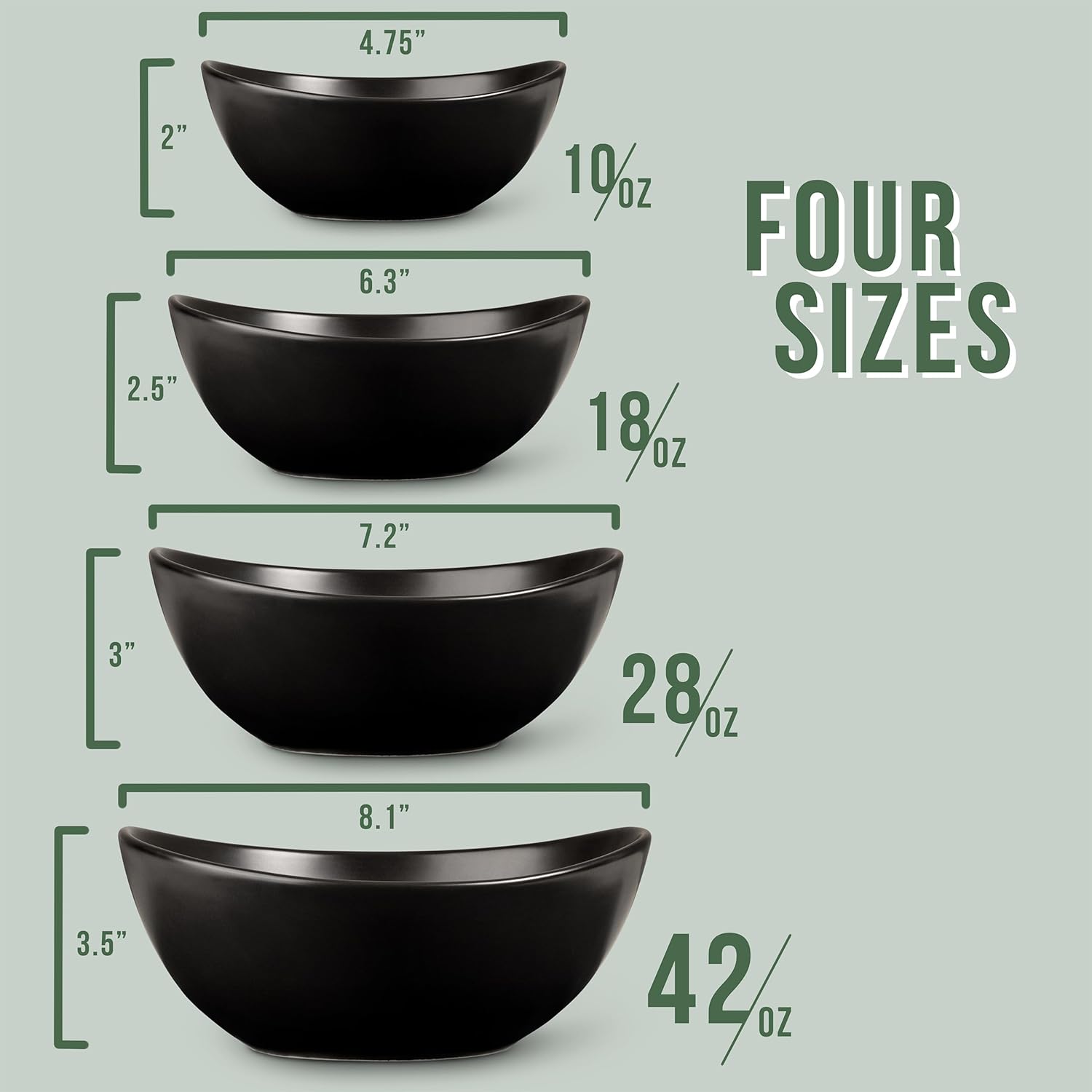 Home Beets Matte Black Ceramic Serving Bowls for Entertaining, 10-18-28-42 Ounce, Microwave, Oven & Dishwasher Safe, Large Serving Dishes, Prep Salad Bowls for Pasta, Parties, Catering, Set of 4 - Image 2