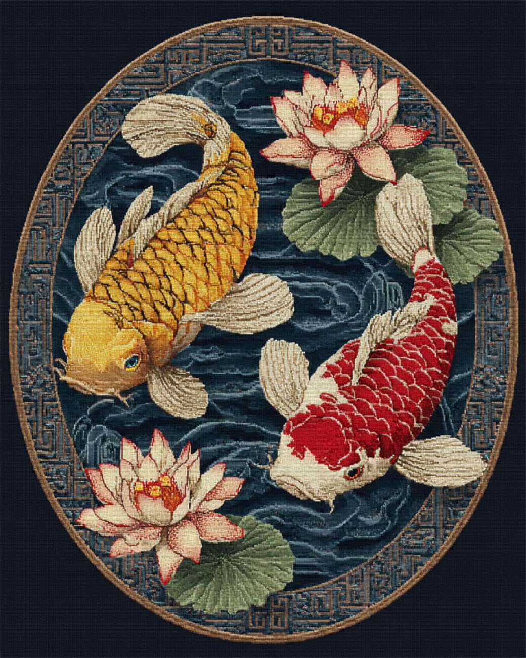 RKFLGEW DIY Seed Bead Embroidery Kits Carp and Flowers 50x70cm