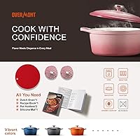 Vista 6 de Overmont Horno holandés de hierro fundido esmaltado, olla de 5.5 cuartos de galón con tapa de asas anchas, libro de cocina y agarraderas de algodón