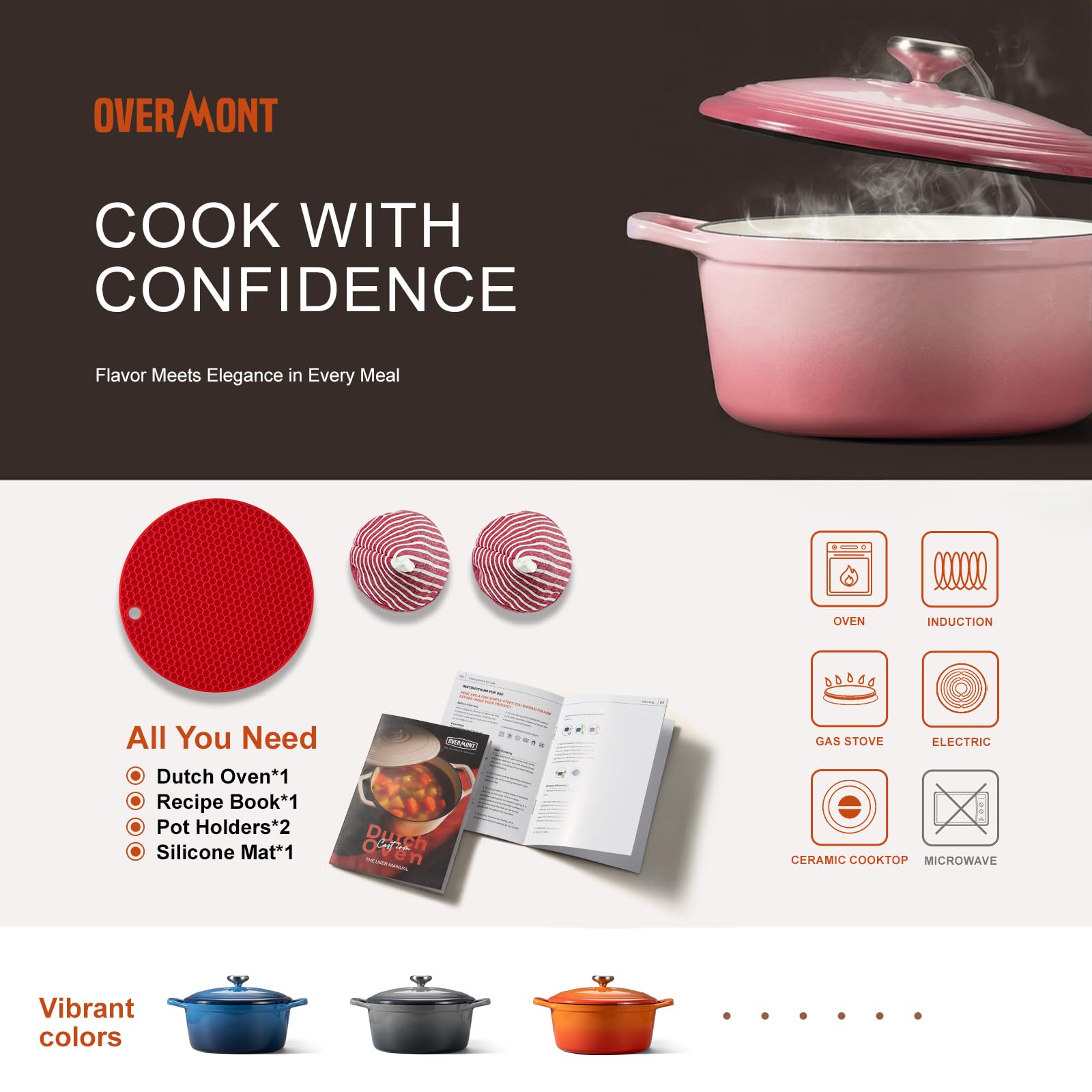Overmont Dutch Oven - 5.5QT Pink -6