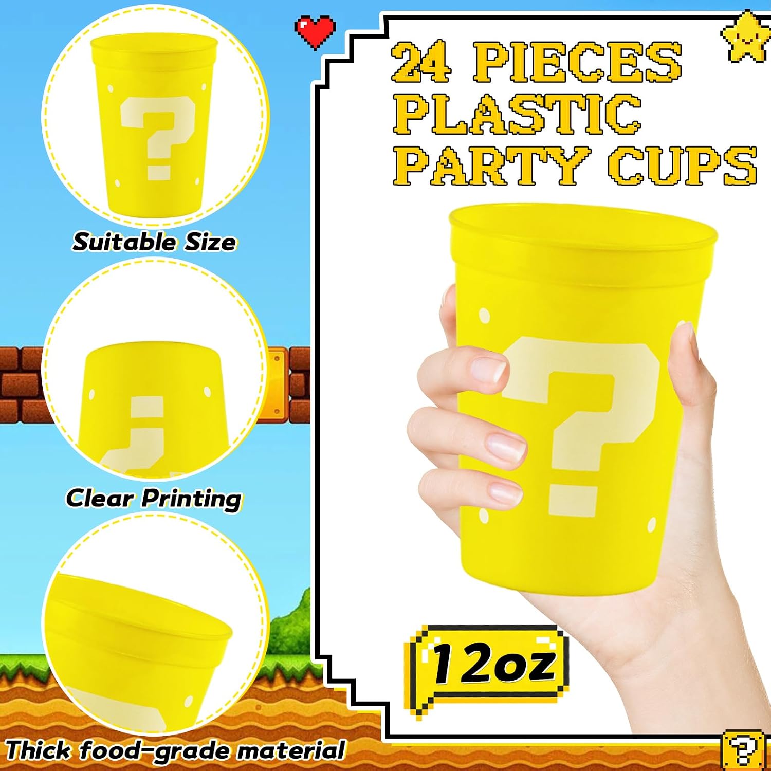 24 Pcs Yellow Party Decoration Cups 12oz Reusable Plastic Cups Cartoon Themed Birthday Party Tumblers Bulk for Smoothie Juice Ice Coffee