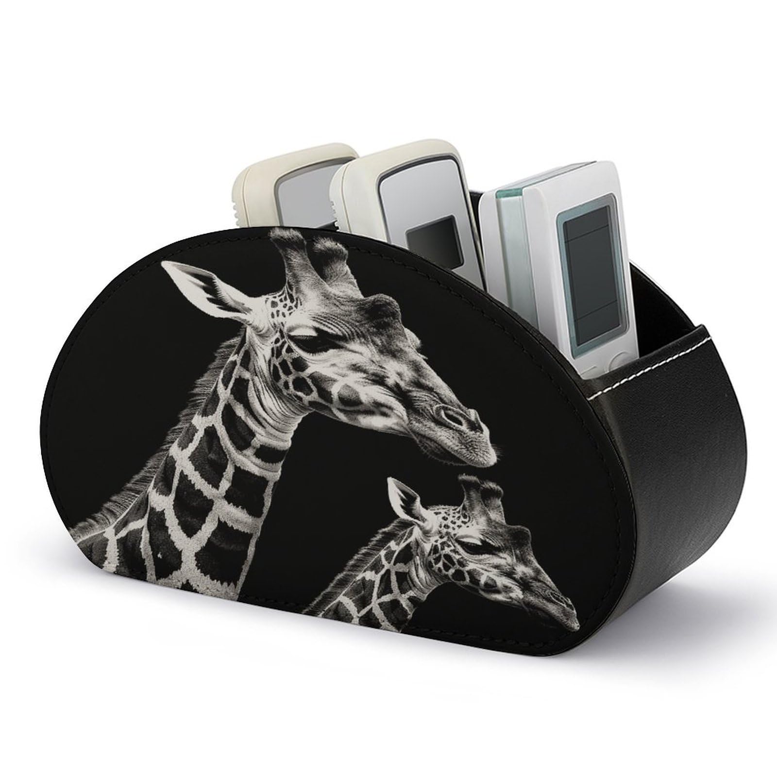VstaDank Black Giraffe Remote Control Holder Farmhouse TV Media Remote Storage Box with 5 Compartments PU Leather Remote Caddy Desktop Organizer for Home Bedside Table Organizer